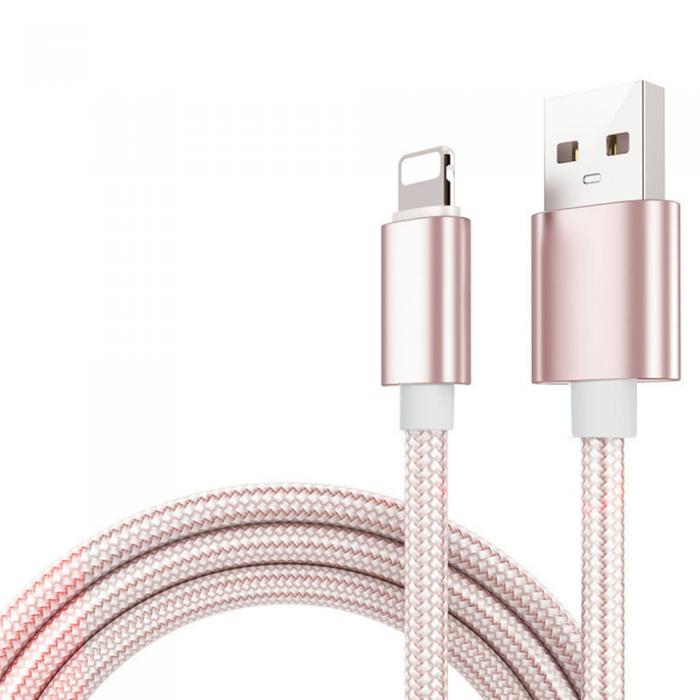 UTGATT4 - BOOM - Nylon USB till Lightning Kabel, 2.1A, 3M - Rose Gold