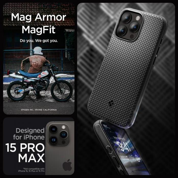 Spigen - Spigen iPhone 15 Pro Max Mobilskal Magsafe Armor - Matte Svart