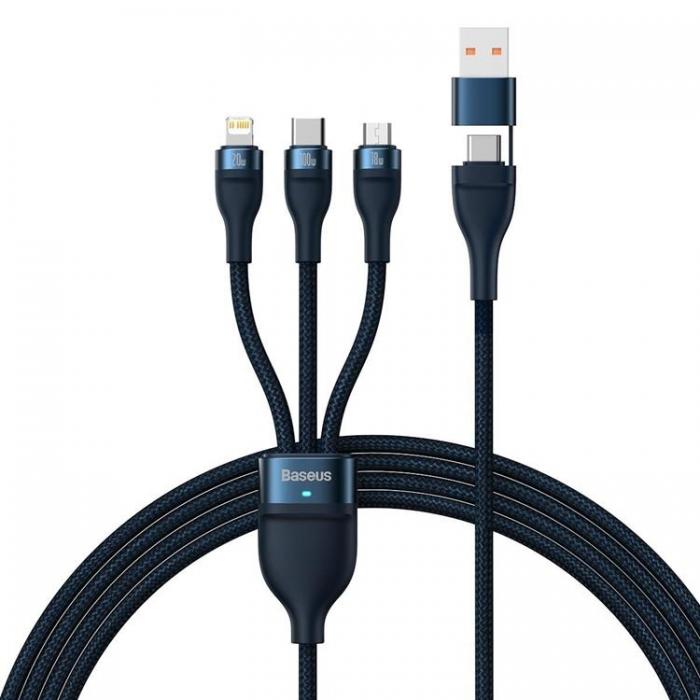 BASEUS - Baseus 3in1 USB till microUSB Typ-C Lightning Kabel 100 W 1.2 m - Bl