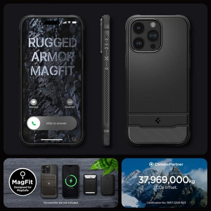 Spigen - Spigen iPhone 15 Pro Max Mobilskal Magsafe Rugged Armor -Svart