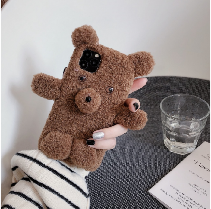OEM - Fluffy Furry Teddy Bear Skal iPhone 11 - Mrk Brun