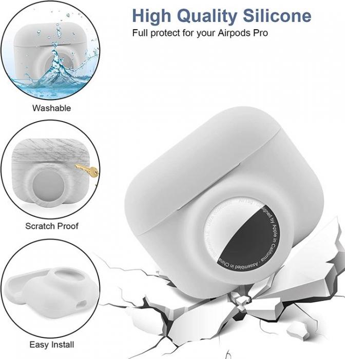 A-One Brand - 2-in-1 Silicone Skal Airpods Pro med Airtag - Vit