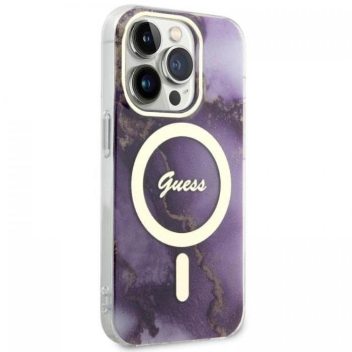 Guess - Guess iPhone 14 Pro Max Mobilskal MagSafe Guld Marble - Lila