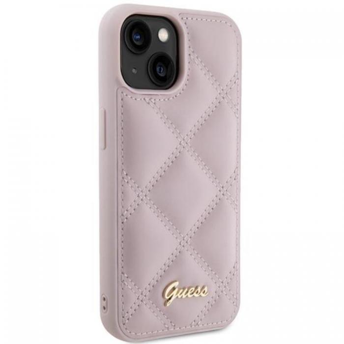 Guess - Guess iPhone 15 Mobilskal Quilted Metal Logo - Rosa