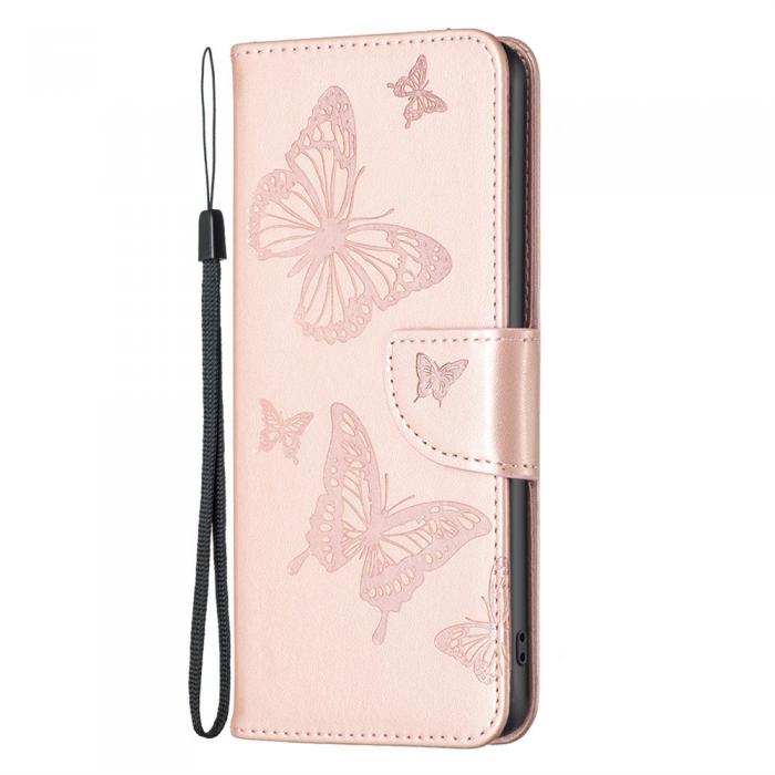 A-One Brand - iPhone 14 Plnboksfodral Butterfly Imprinted - Rosa Guld