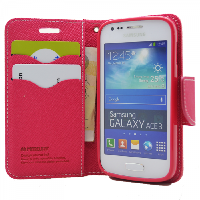 UTGATT4 - Mercury Fancy Diary Plnboksfodral till Samsung Galaxy Ace 3 S7272 (Rosa)