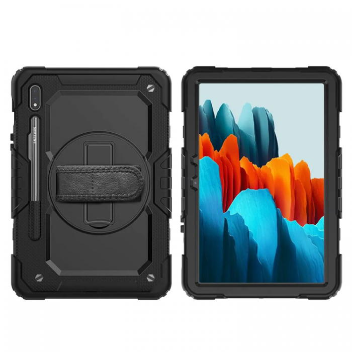 A-One Brand - Galaxy Tab S7/S8 Skal Shock-Resistant Hybrid med Axelrem - Svart