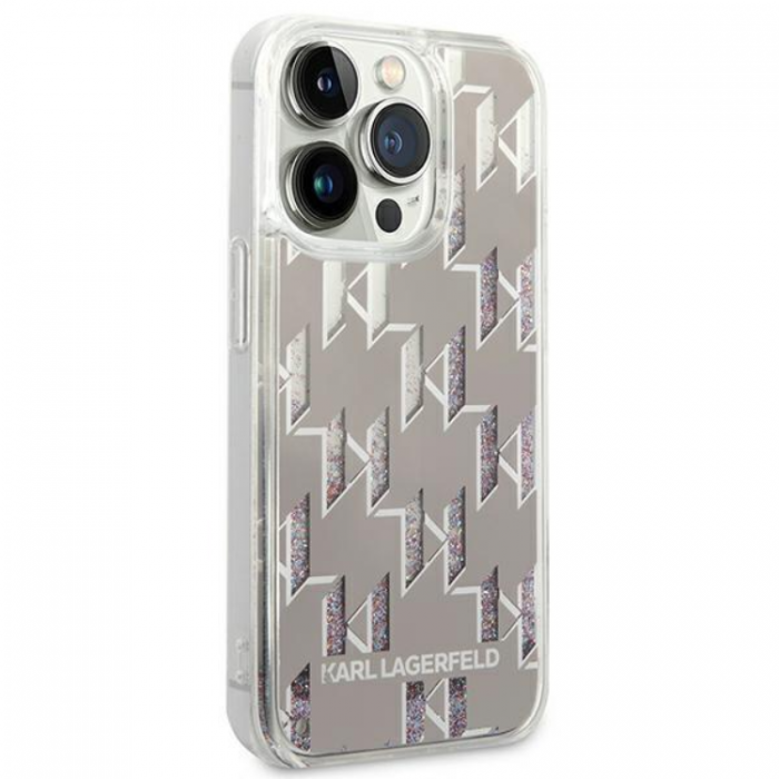 KARL LAGERFELD - Karl Lagerfeld iPhone 14 Pro Max Skal Liquid Glitter Monogram - Silver