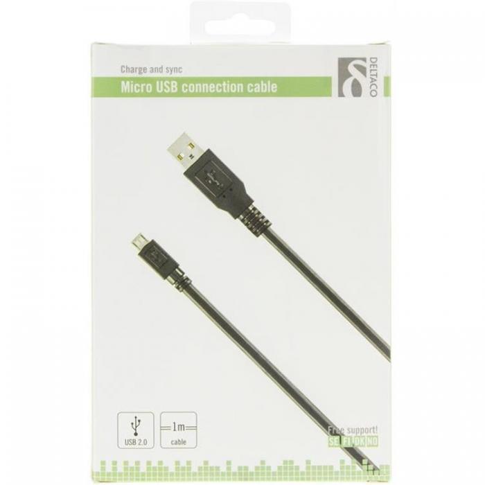 UTGATT1 - Deltaco USB-A Till Micro USB Kabel 1m - Svart
