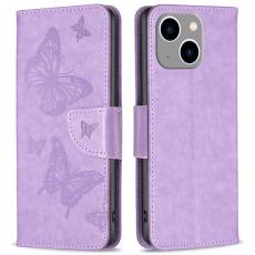 A-One Brand - iPhone 14 Plus Plånboksfodral Butterfly Imprinted - Lila
