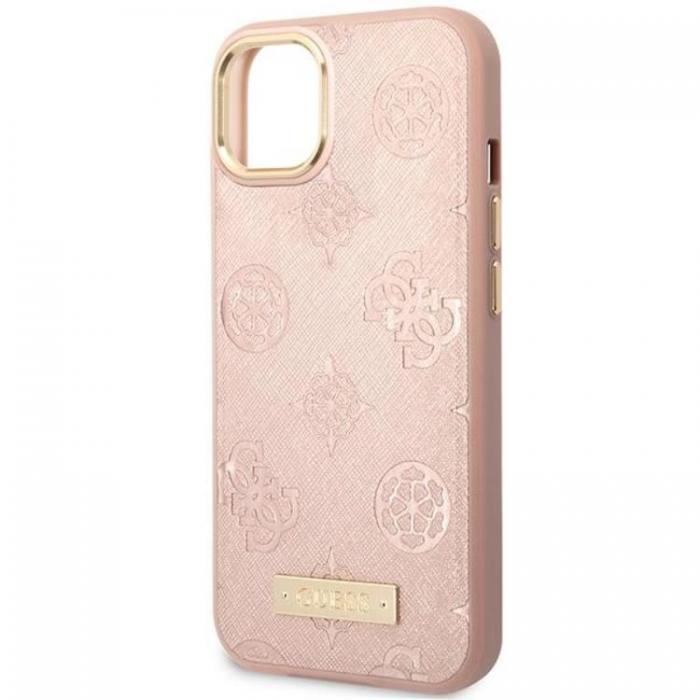 Guess - Guess iPhone 14 Mobilskal Magsafe Peony Logo Plate - Rosa