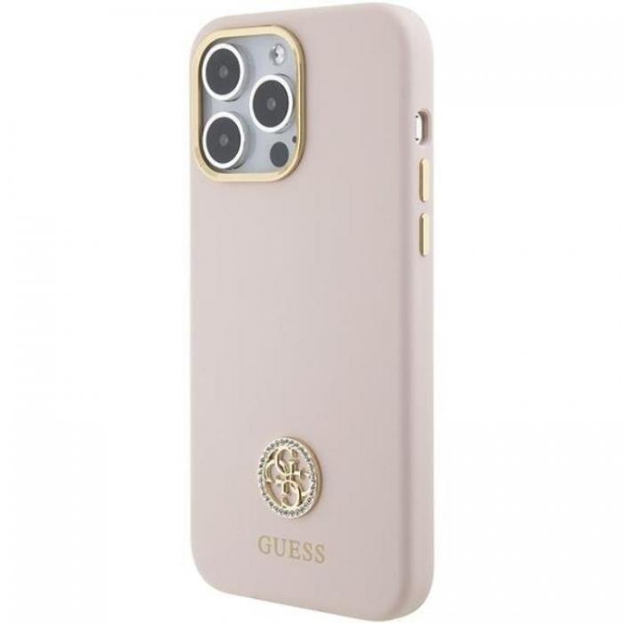 Guess - Guess iPhone 15 Pro Max Mobilskal Silikon Logo Strass 4G - Rosa