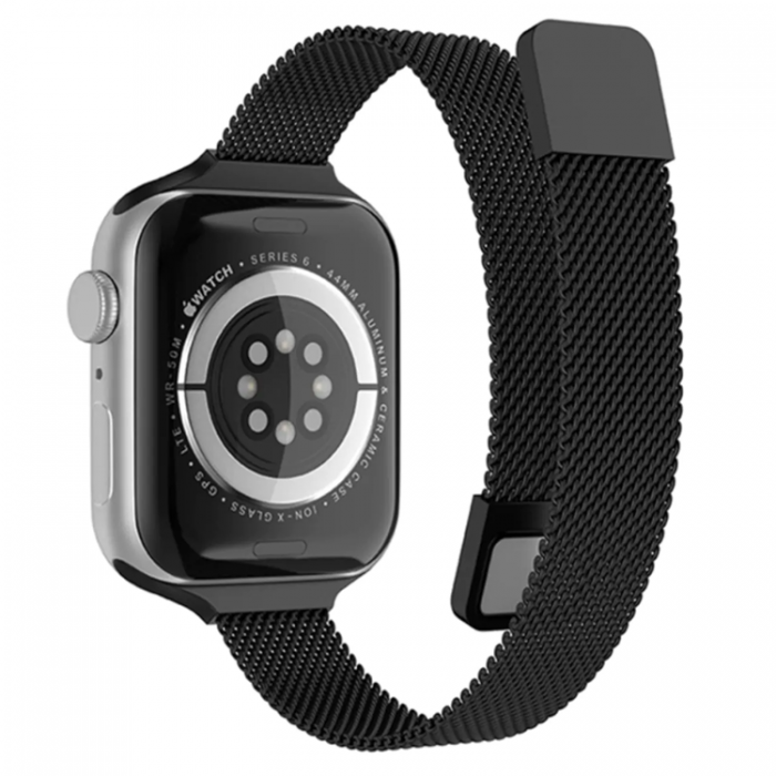 A-One Brand - Apple Watch 4/5/6/7/8/SE/Ultra (49/45/44/42mm) Slim Milanese Band - Svart