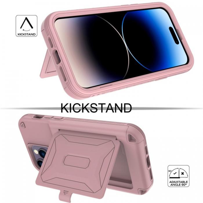 A-One Brand - iPhone 14 Pro Max Skal Korthllare Mirror Kickstand - Rosa