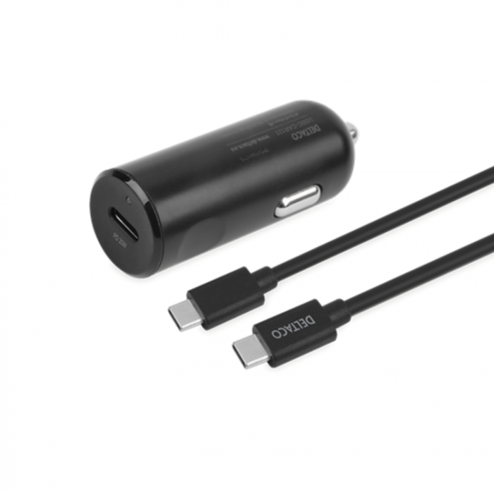 UTGATT1 - Deltaco USB-C Billaddare 20 W till USB-C Kabel 1m - Svart