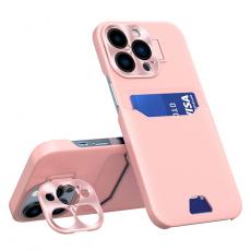 A-One Brand - iPhone 14 Pro Max Skal Korthållare Linsram Kickstand - Rosa