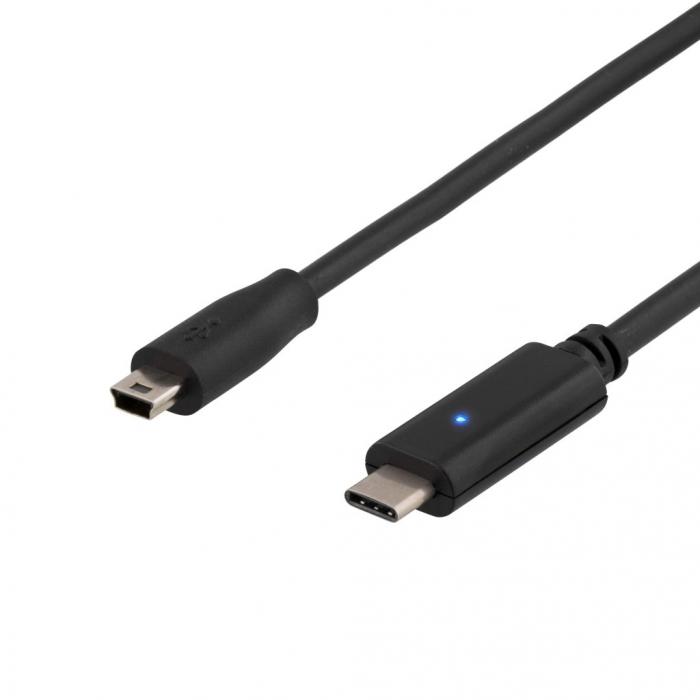 UTGATT5 - DELTACO USB 2.0 kabel, Typ C - Typ Mini B ha, 1.5m, svart