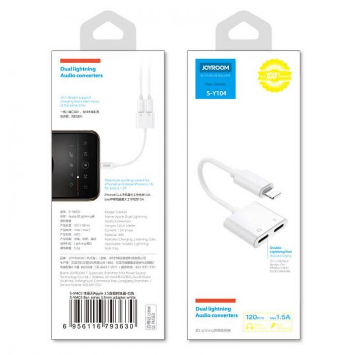 Joyroom - Joyroom Lightning - 2x Lightning headphone adapter Vit