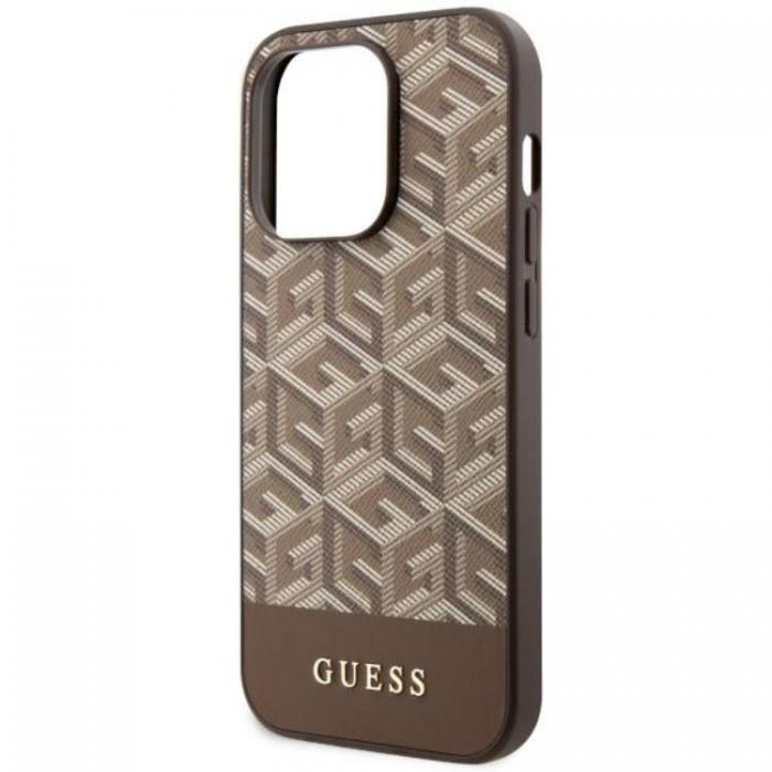 Guess - Guess iPhone 14 Pro Max Mobilskal MagSafe GCube Stripes - Brun