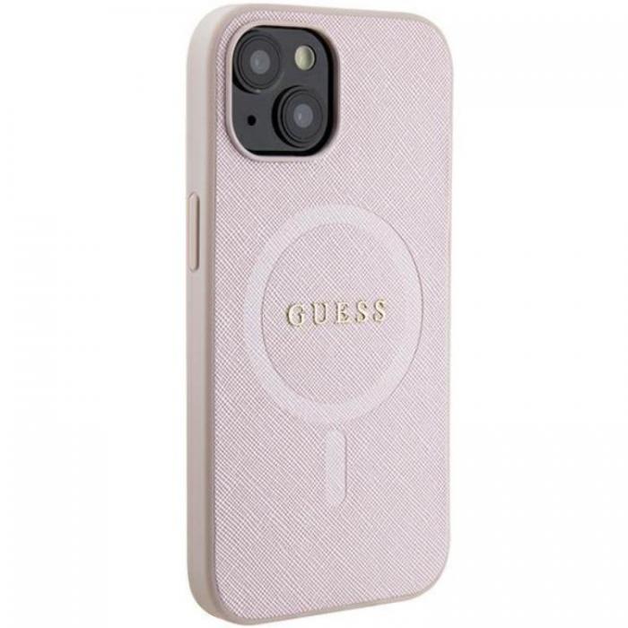 Guess - Guess iPhone 15 Plus Mobilskal Magsafe Saffiano - Rosa