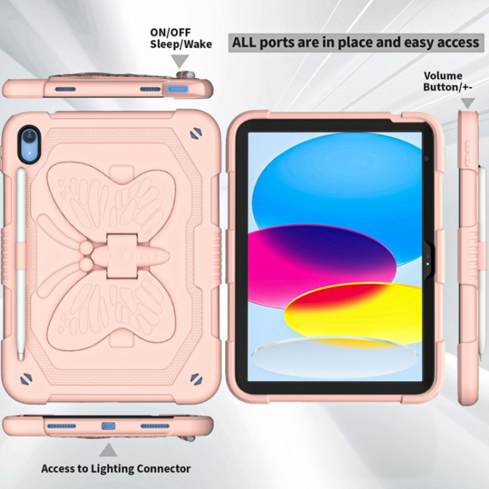 A-One Brand - iPad 10.9 (2022) Skal Butterfly Hybrid med Axelrem - Rosa