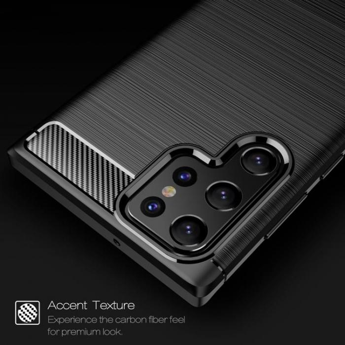 A-One Brand - Carbon Fiber Brushed Texture Skal Galaxy S22 Ultra 5G - Bl