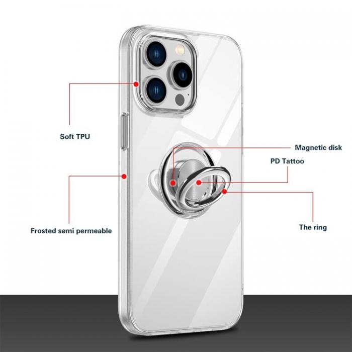 A-One Brand - iPhone 14 Pro Skal TPU Ring Kickstand - Transparent