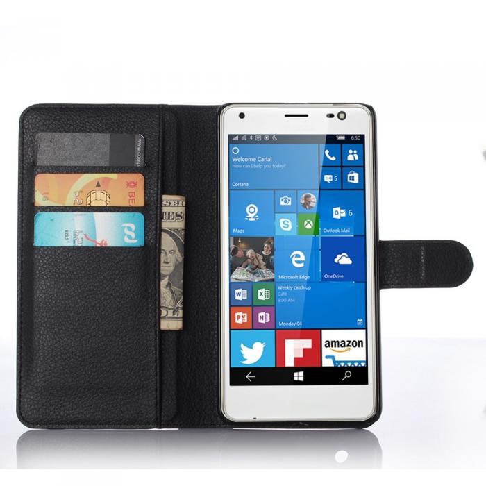 UTGATT5 - Litchi Plnboksfodral till Microsoft Lumia 850 - Svart