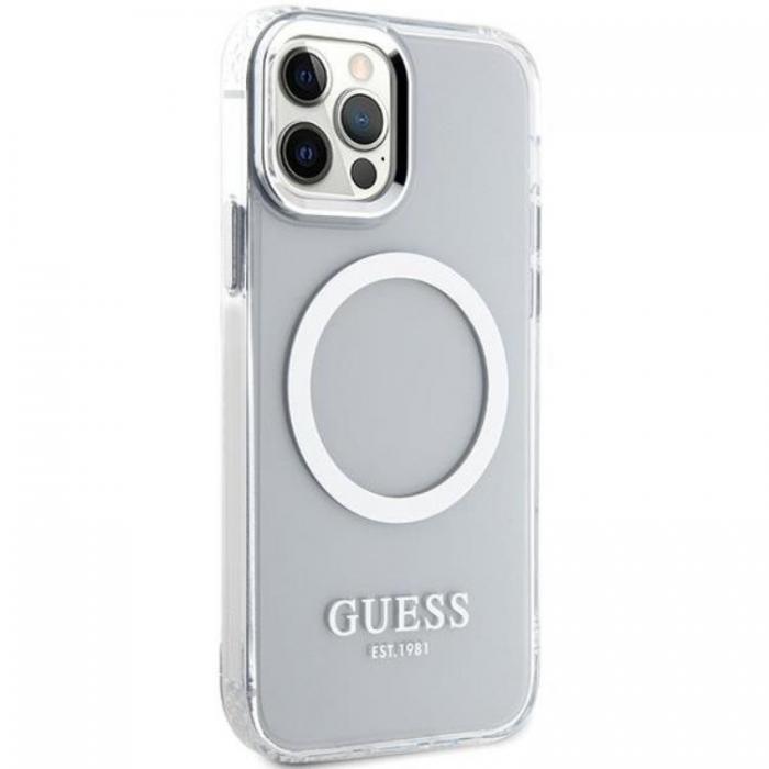 Guess - Guess iPhone 12 Pro/12 Mobilskal Magsafe Metall Outline - Silver