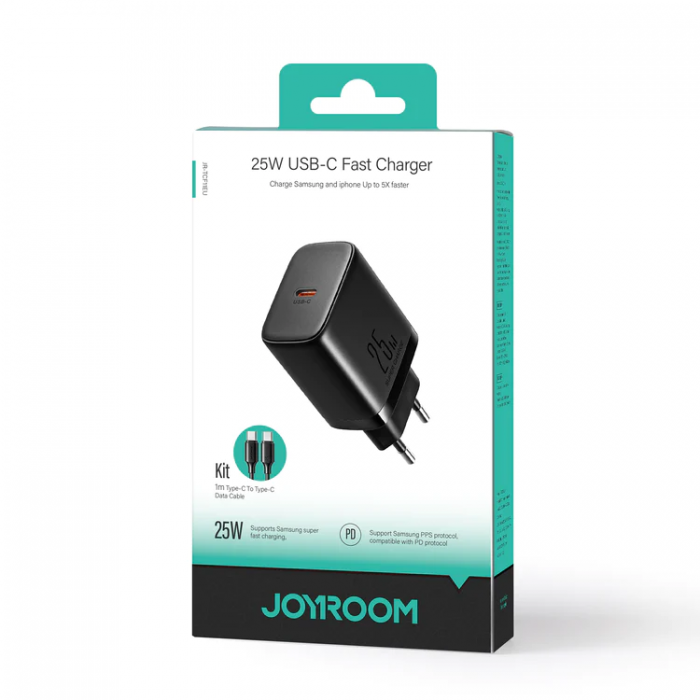 Joyroom - Joyroom Snabbladdare 25W + USB-C/USB-C Kabel 1m - Vit