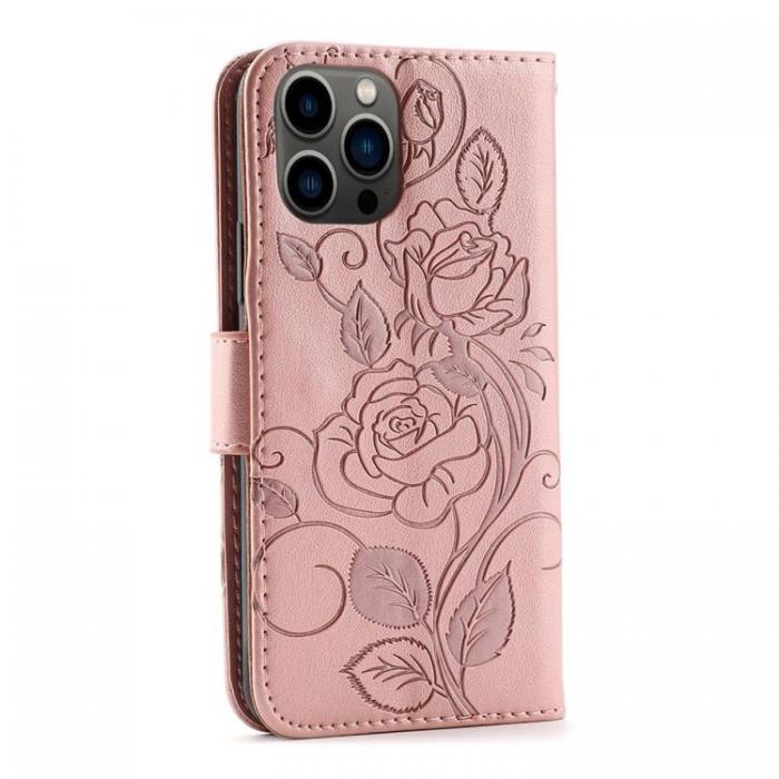 A-One Brand - iPhone 14 Pro Max Plnboksfodral Imprinted Roses - Rosa