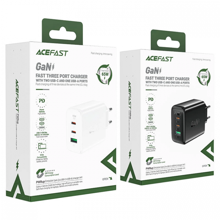 Acefast - Acefast GaN Snabbladdare 2x USB-C USB-A QC4+ 65W - Vit