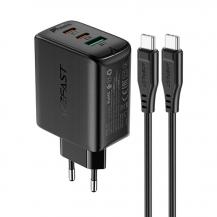 Acefast&#8233;Acefast 2in1 Väggladdare 2x Type-C Till USB 65W Kabel - Svart&#8233;