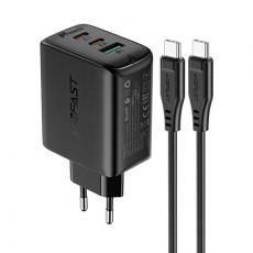 Acefast - Acefast 2in1 Väggladdare 2x USB-C Till USB 65W Kabel - Svart