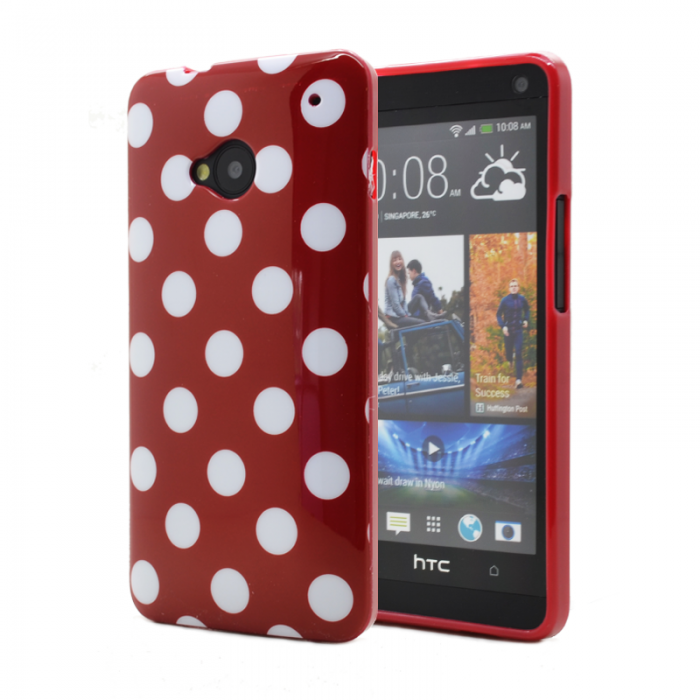 UTGATT4 - Polka dots FlexiSkal till HTC ONE / HTC M7 (Rd)