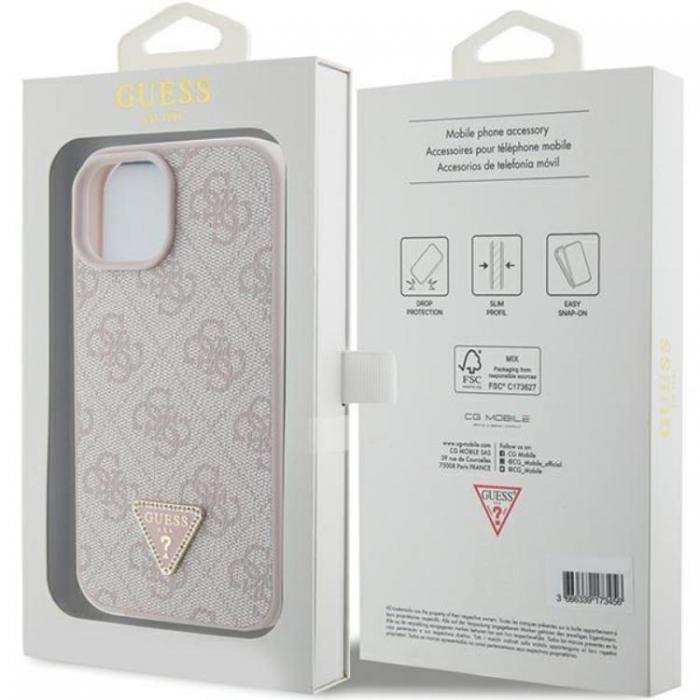 Guess - Guess iPhone 15 Mobilskal 4G Triangle Strass - Rosa