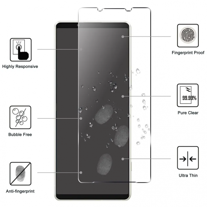 Taltech - Sony Xperia 1 V Hrdat Glas Skrmskydd Tjockt - Transparent