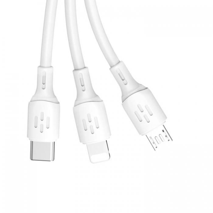Dudao - Dudao 3in1 USB-A till USB-C microUSB Lightning 6A Kabel 1.2m- Vit