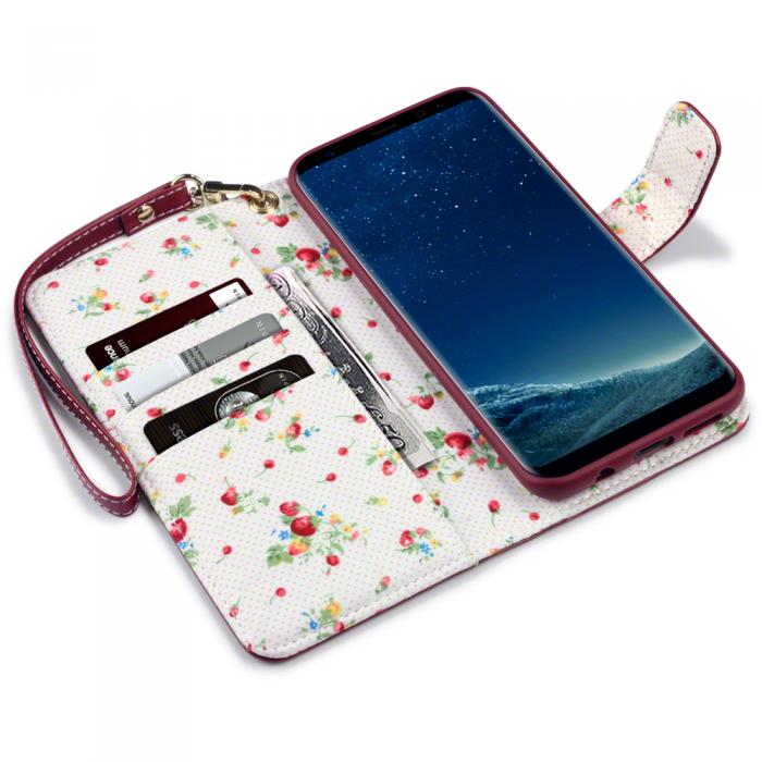 UTGATT5 - Floral Interior Plnboksfodral Samsung Galaxy S8 Plus - Rd