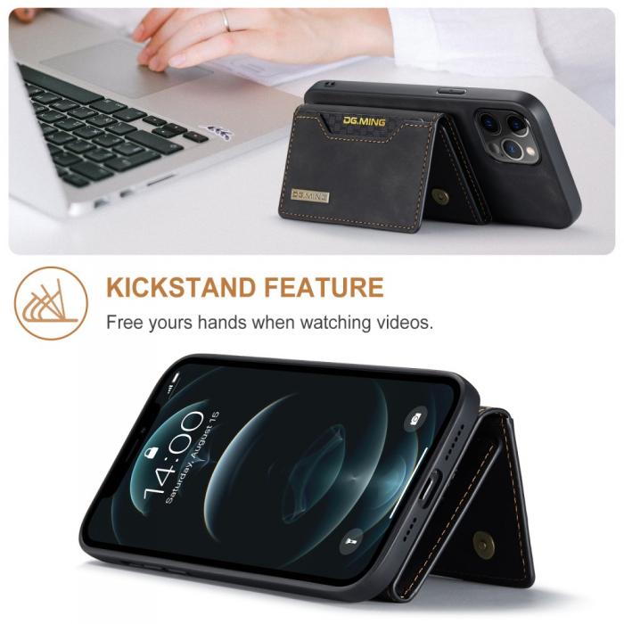 DG.MING - DG.MING iPhone 12 Pro Max Skal Magnetic Wallet Med Kickstand - Svart