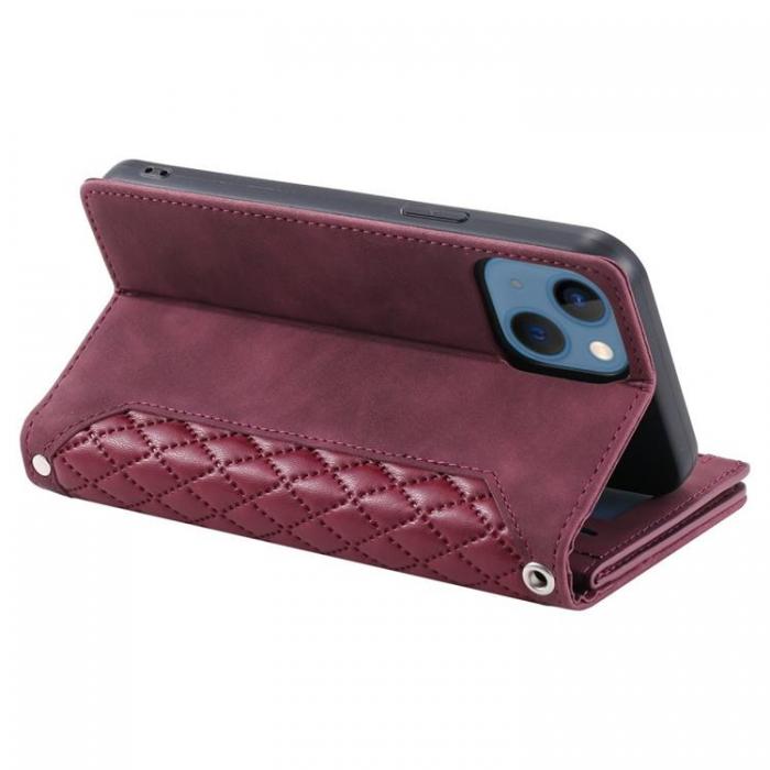 UTGATT1 - iPhone 14 Plus Plånboksfodral Rhombus - Vinröd