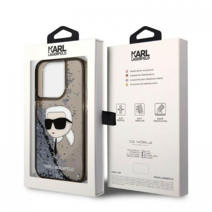 KARL LAGERFELD - Karl Lagerfeld iPhone 14 Pro Max Skal Liquid Glitter Head - Svart