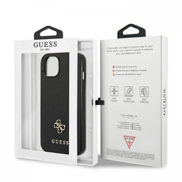 Guess - Guess iPhone 13 Mini Skal Saffiano Small Metal Logo - Svart