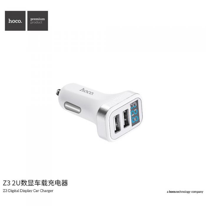 UTGATT1 - HOCO Billaddare 2 x USB 3,1A LCD Z3 Vit