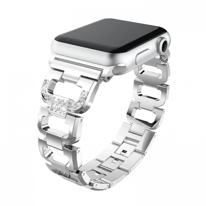 UTGATT1 - Apple Watch 2/3/4/5/6/7/SE (42/44/45mm) Armband Rhinestone - Silver