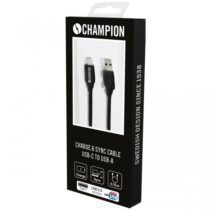 UTGATT5 - Champion USB-kabel USB-A till USB-C 0,15 m - Svart