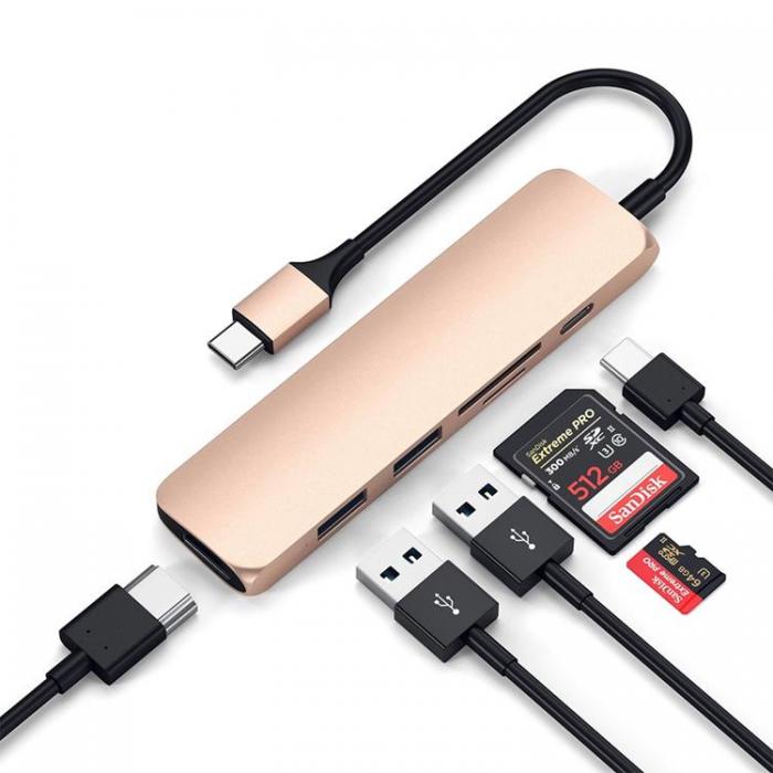 UTGATT1 - Satechi USB-C Adapter med HDMI, USB 3.0 portar samt kortlsare - Guld