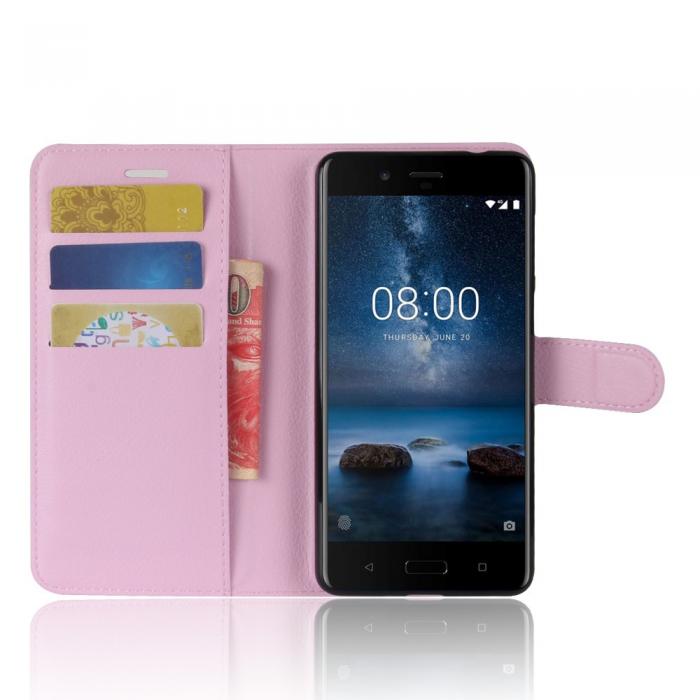 UTGATT4 - Litchi Plnboksfodral till Nokia 8 - Rosa