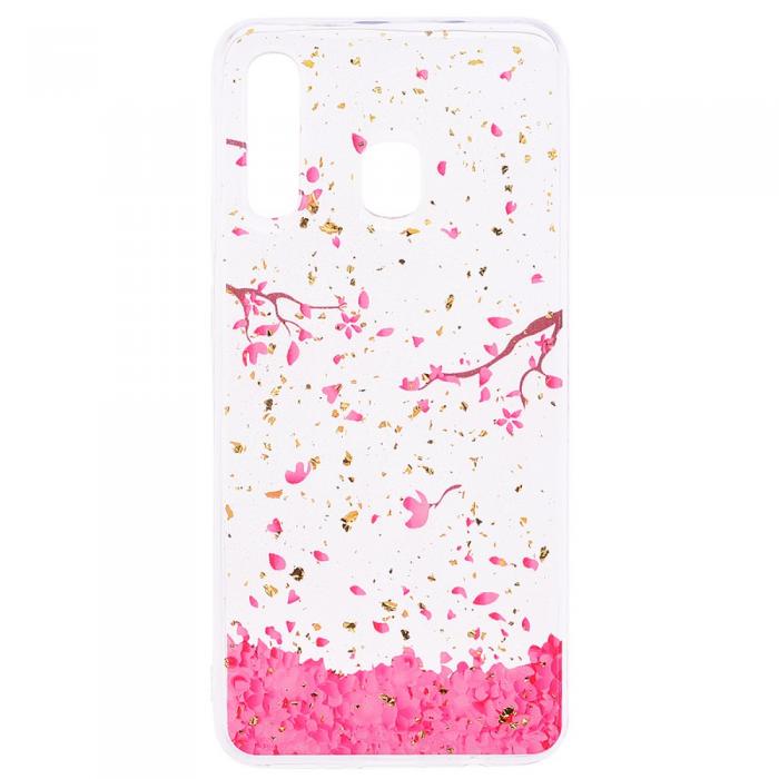 UTGATT1 - Glitter Mobilskal till Samsung Galaxy A50 - Rosa Blommor