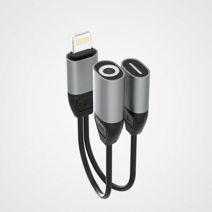 UTGATT1 - Dudao Adapter lightning - lightning + 3,5 mm mini jack Gr